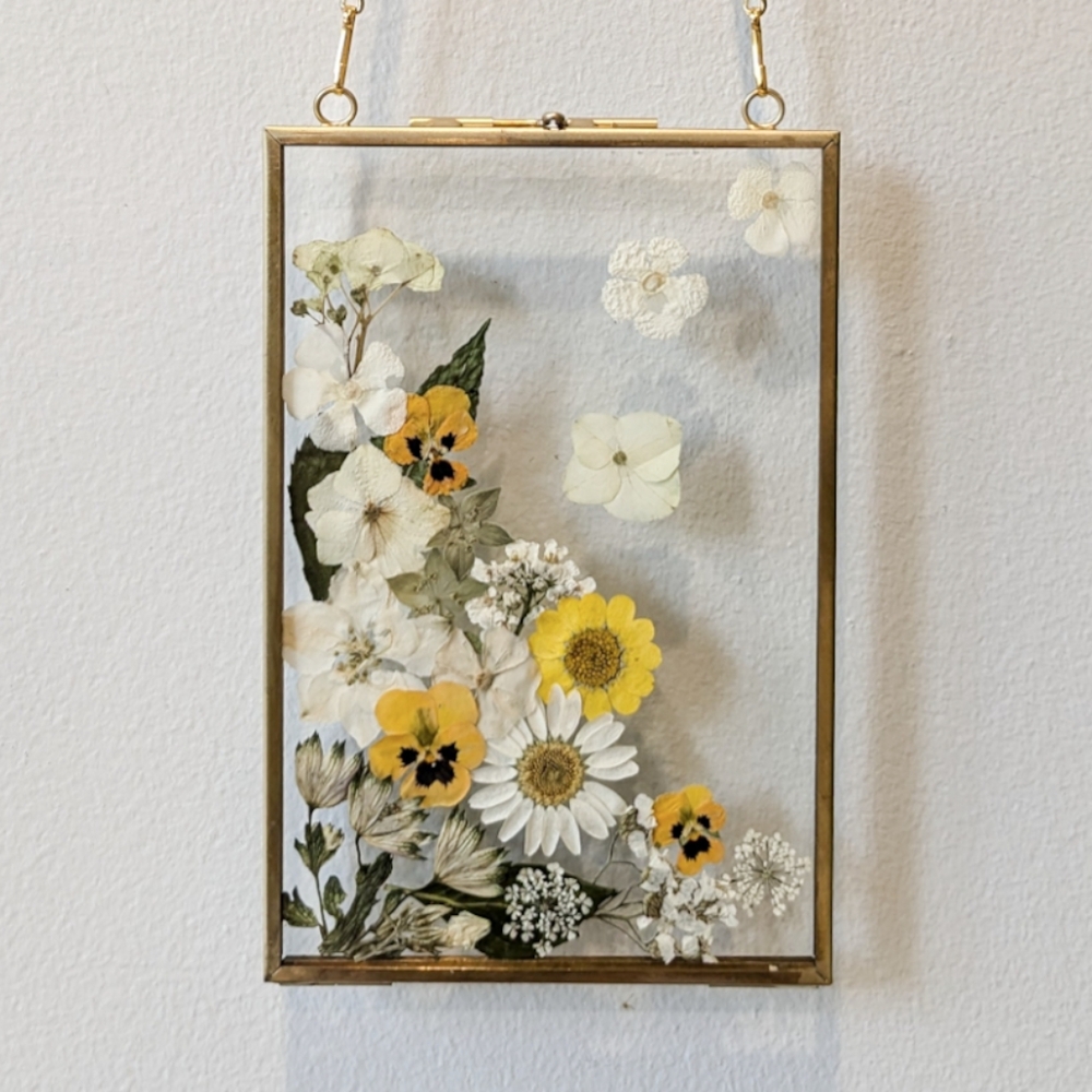 *sold* Real pressed flower artwork, 5x7 floating frame with pressed flowers